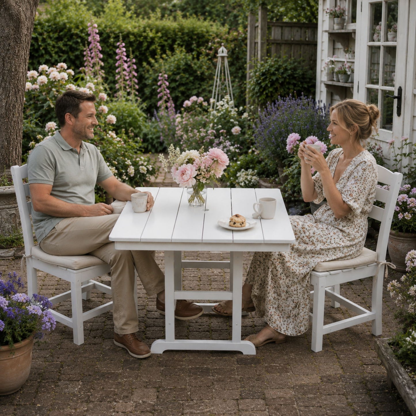 Outdoor Patio Dining Set, Square Table With Umbrella Hole And Armless Chairs