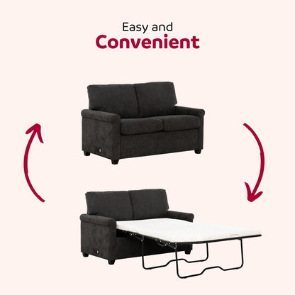 Convertible Twin Sleeper Sofa With USB Ports, 2 Seater Upholstered Loveseat - Dark Gray