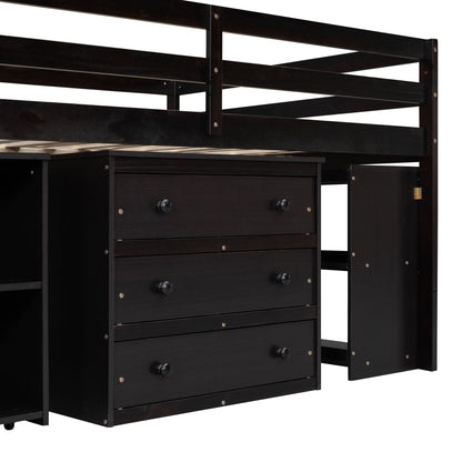 Loft Bed With Retractable Writing Desk And 3 Drawers With Storage Stairs And Shelves