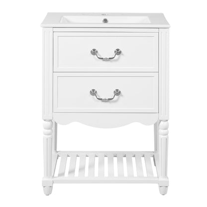 Wave Design Bathroom Vanity With Sink, 2 Drawers And Open Shelf