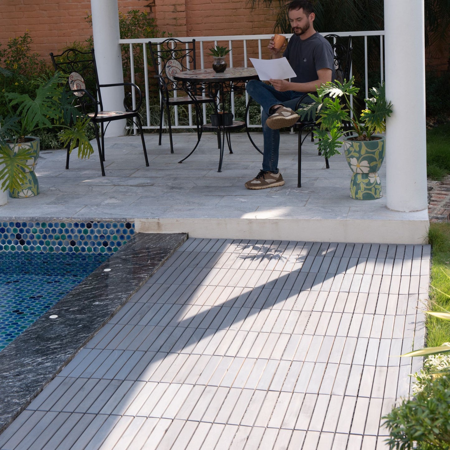 Interlocking Deck Tiles Striped Pattern, Waterproof Anti Mildew Brown