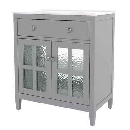 Bathroom Vanity With Ceramic Sink, Adjustable Shelf & Tip Out Tray