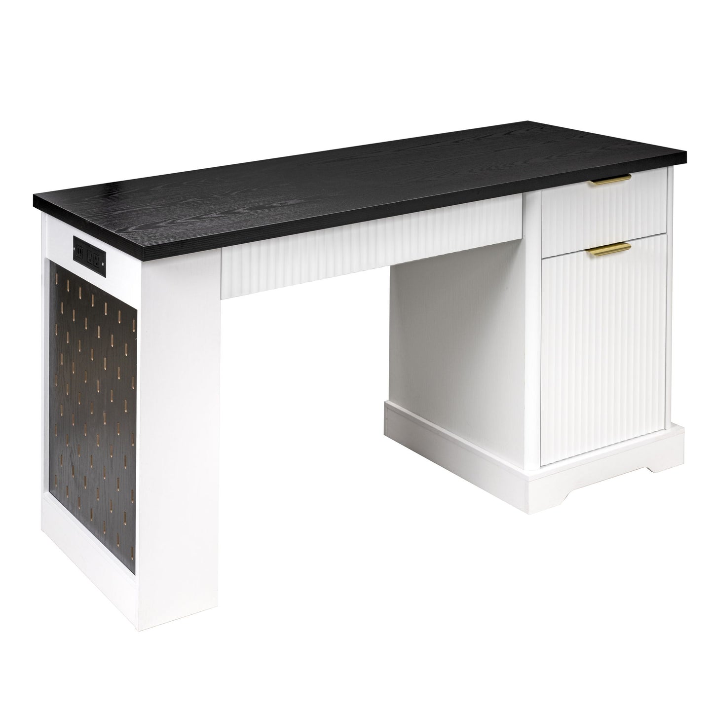 Modern Fluted Office Desk With Storage Cabinet