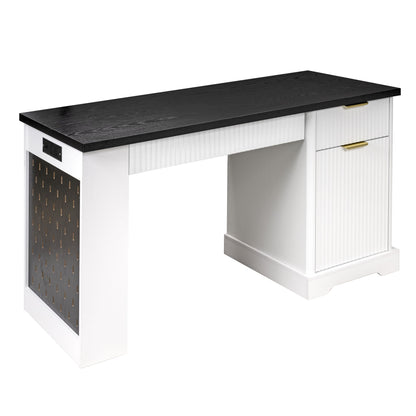Modern Fluted Office Desk With Storage Cabinet