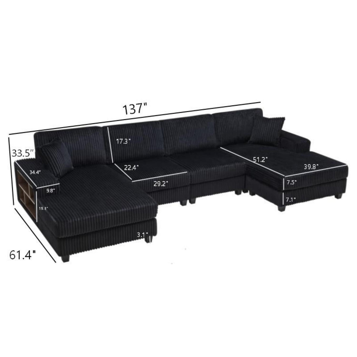 U-Shaped Convertible Sofa, 4 Seater Large Living Room Lounge