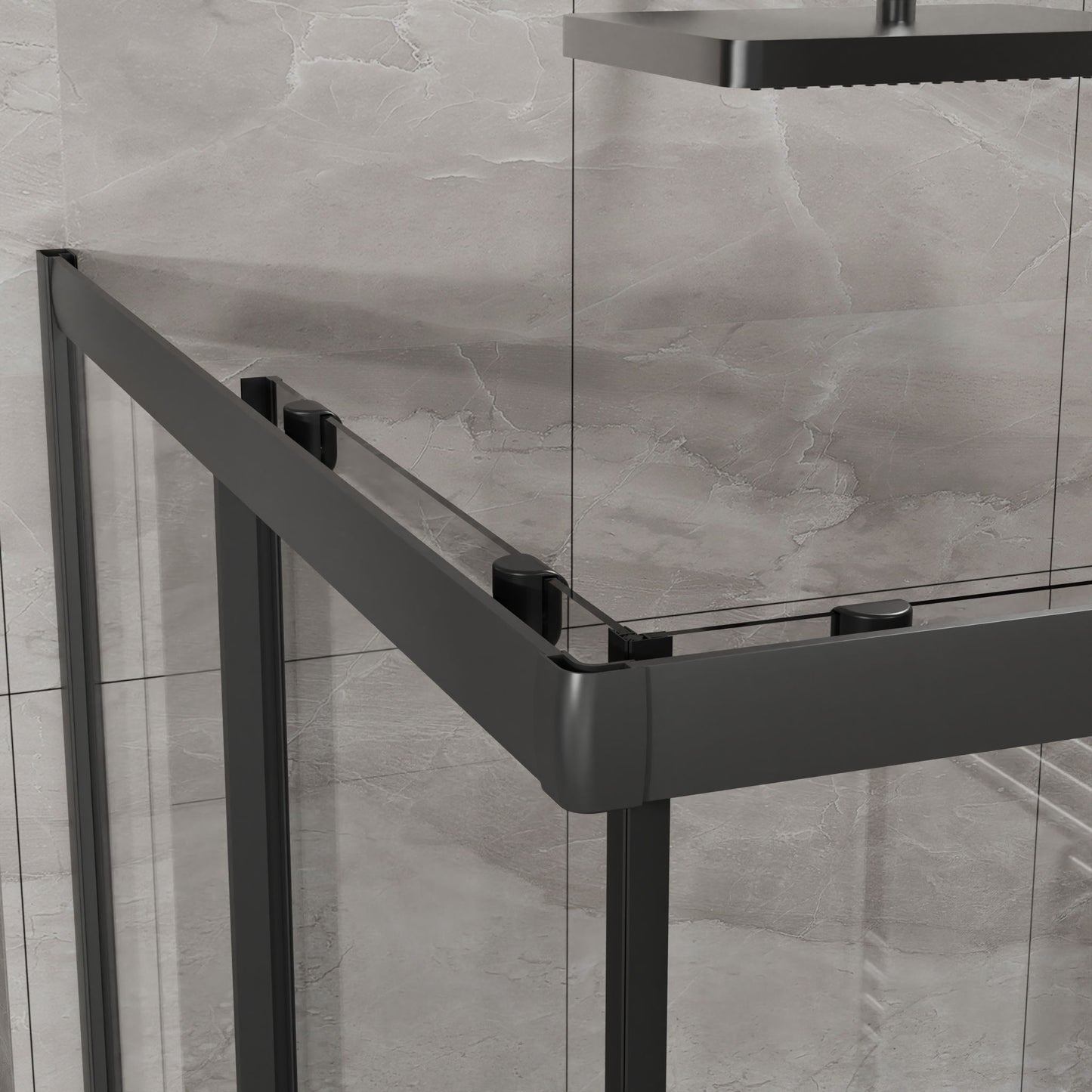 Corner Shower Enclosure, Double Sliding Door With Shower Base - Matte Black