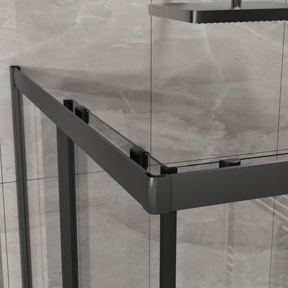 Corner Shower Enclosure, Double Sliding Door With Shower Base - Matte Black