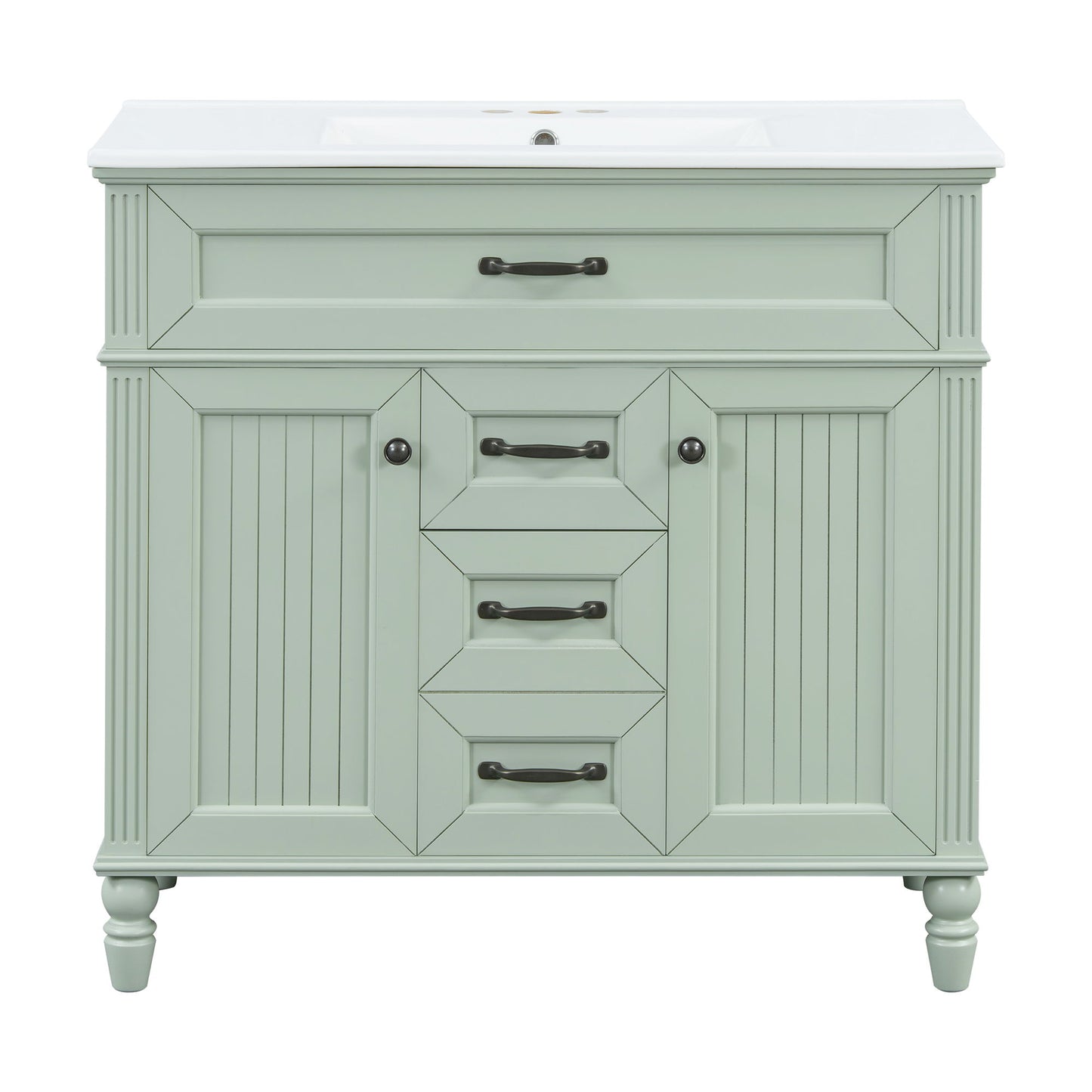 Bathroom Vanity With Sink, Flip-Out Top Drawer, Soft Close Doors, 2 Storage Drawers