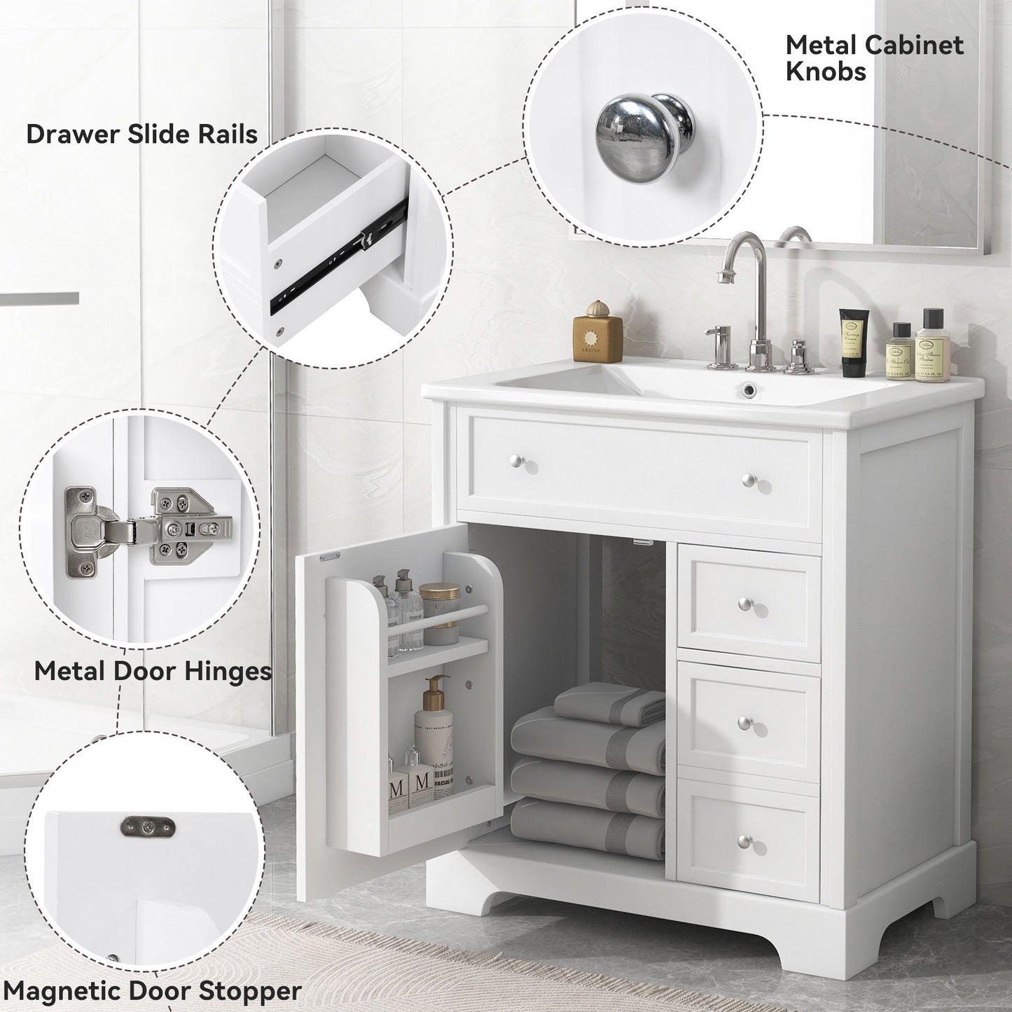 Bathroom Vanity With Sink Top, Cabinet With Door And 2 Drawers - White