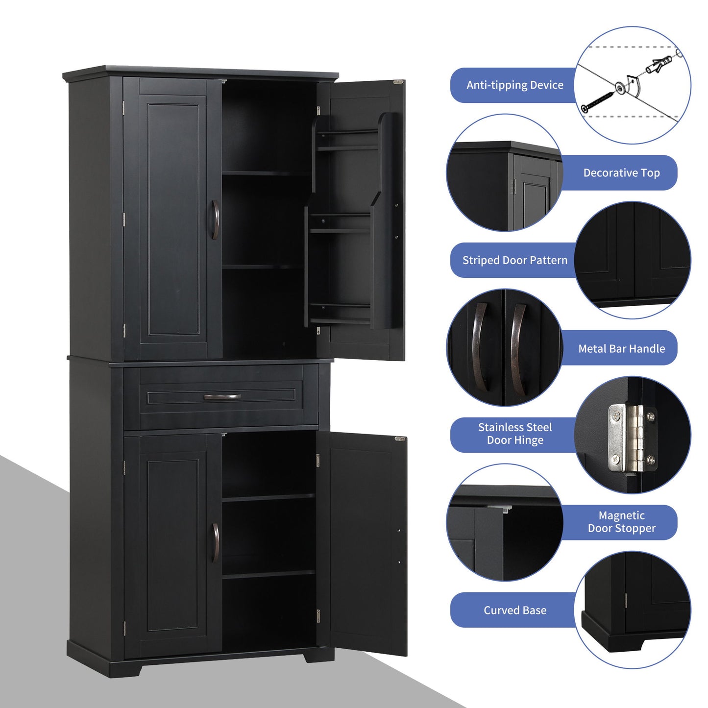 Bathroom Storage Cabinet With Doors And Drawer, Adjustable Shelf