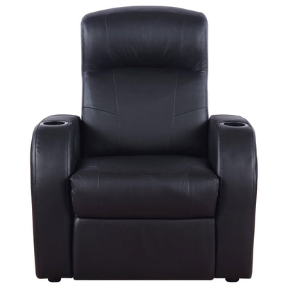 Greenfield - 4 Seater Home Theater With Wedge Console Recliners With Built In Storage And Cup Holders - Black