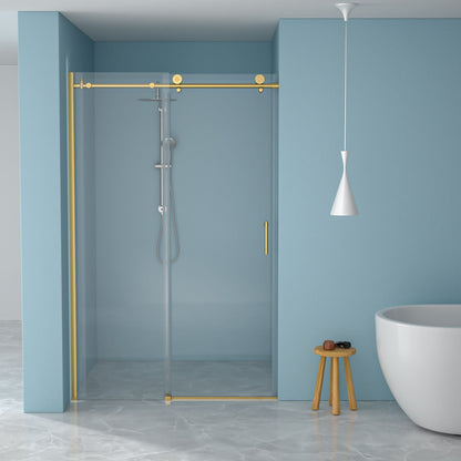 Single Sliding Bypass Shower Door Enclosure With Tempered Glass