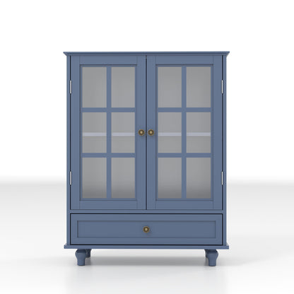 Minimalist Buffet Cabinet With Double Glass Doors And Drawer