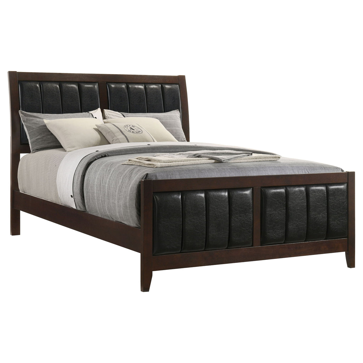 Queen Panel Bed With Upholstered Headboard And Footboard - Brown