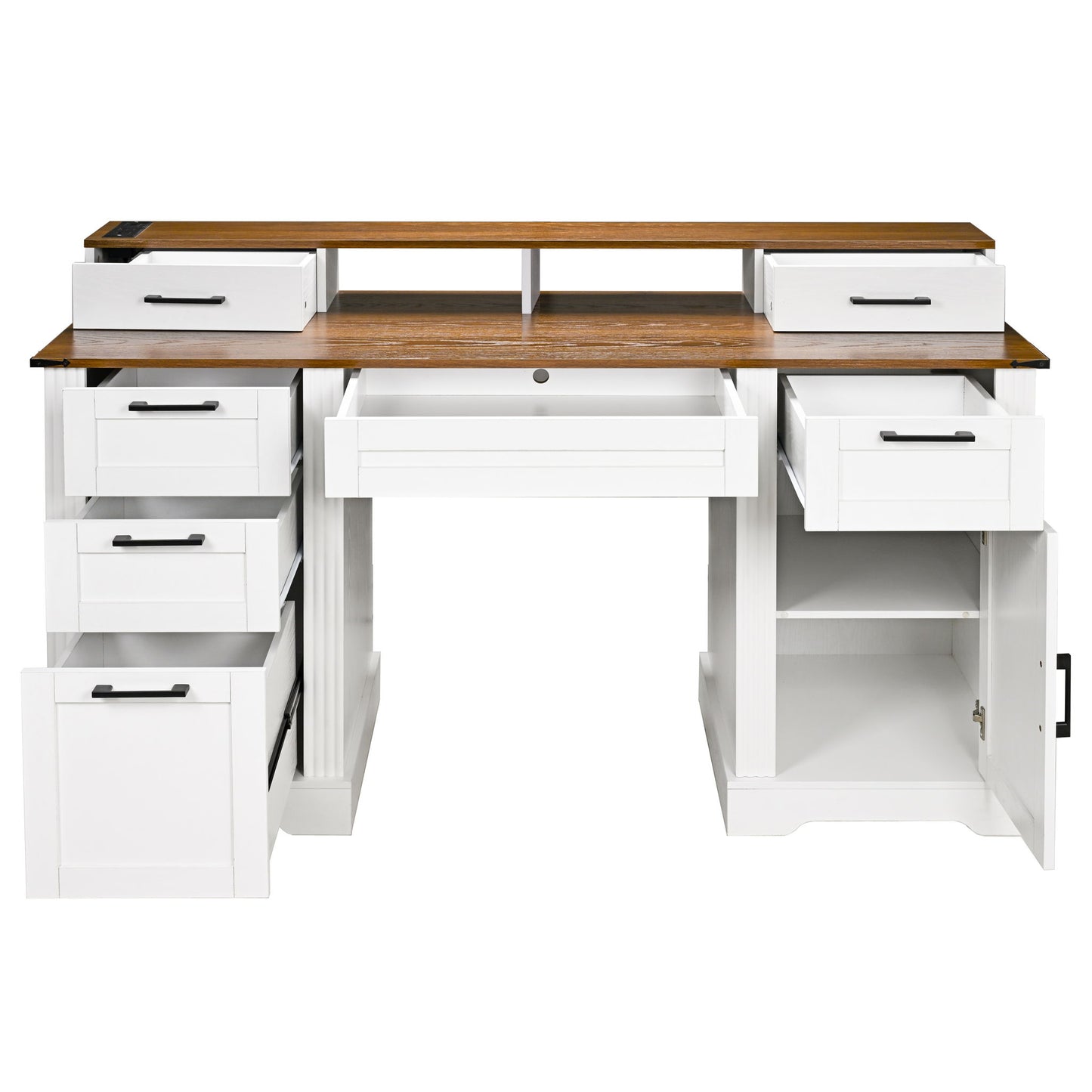 Office Desk With Charging Station & Storage Cabinet