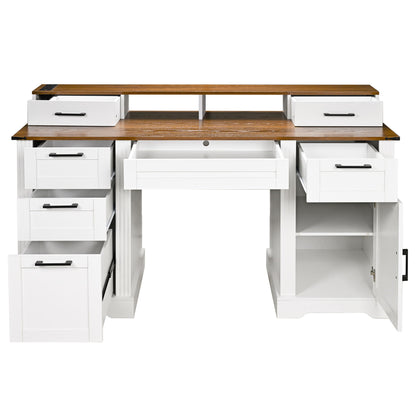 Office Desk With Charging Station & Storage Cabinet