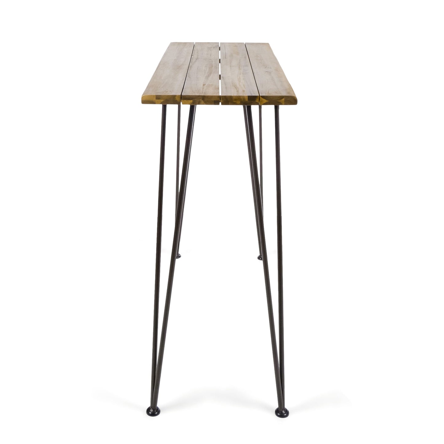 Dione Outdoor Industrial Acacia Wood Bar Set With Metal Frame And Slat Paneling - Brown