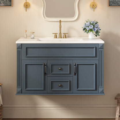 French Simple Style Wall Mounted Bathroom Cabinet With Sink