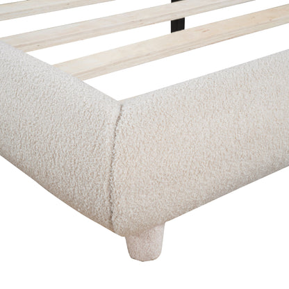 Upholstered Platform Bed With Thick Solid Frame And Stylish Curve-Shaped Design