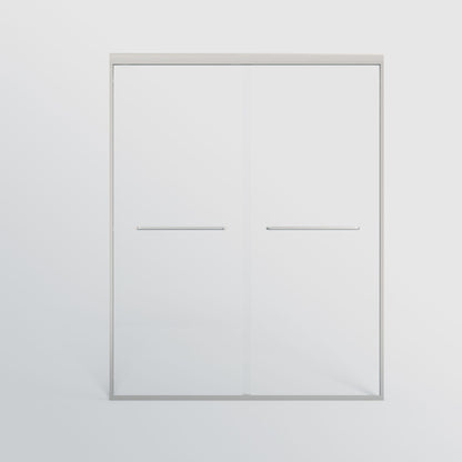 Double Sliding Shower Door, Semi-Frameless Bypass Bathroom Sliding Door With 1/4" (6 Mm) Tempered Glass For Walk-In Shower