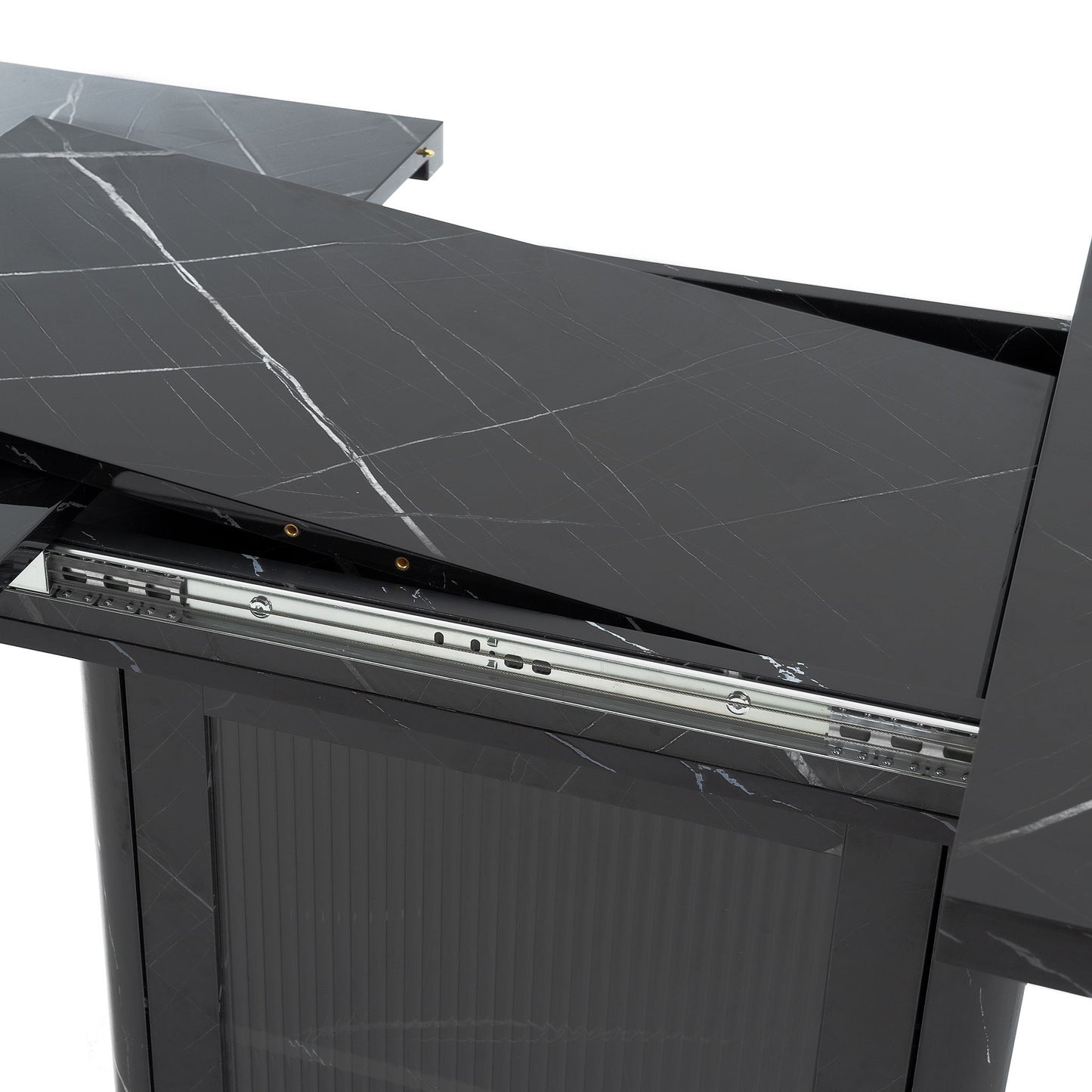Modern Rectangle Dining Table With Stretchable Top, Storage Cabinet