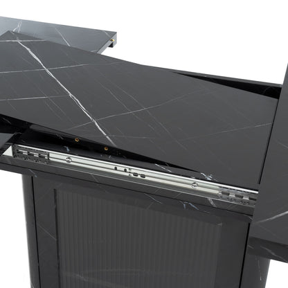 Modern Rectangle Dining Table With Stretchable Top, Storage Cabinet
