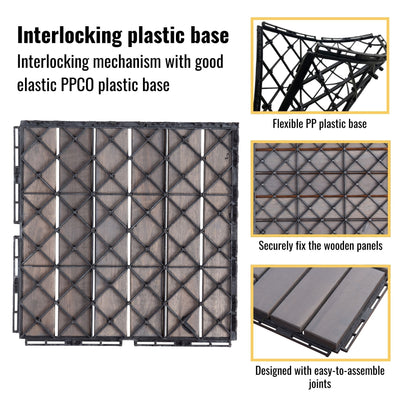 Interlocking Deck Tiles Striped Pattern, Waterproof Anti Mildew Brown