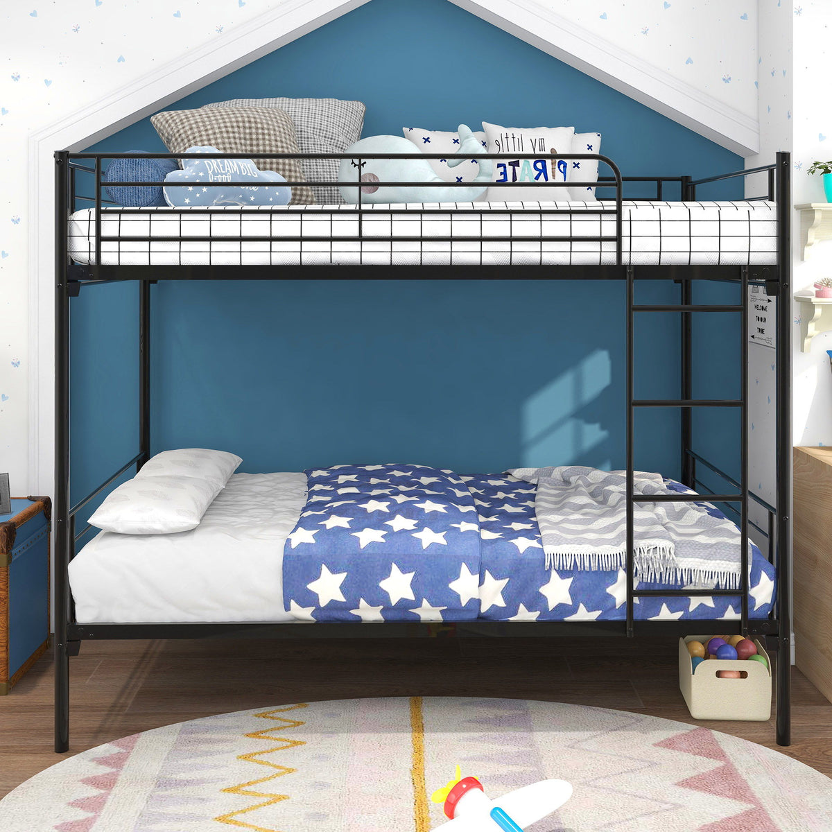 Space Saving Bunk Bed With Metal Frame And Ladder