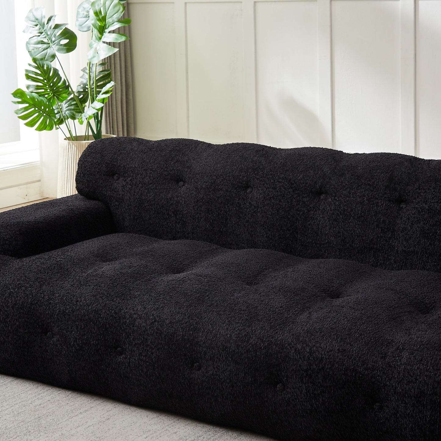 Cloud Series Minimalist Button Tufted Square Arm 3 Seater Sofa