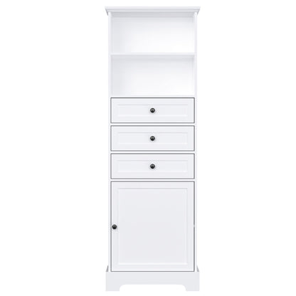 Tall Storage Cabinet With 3 Drawers And Adjustable Shelves For Bathroom
