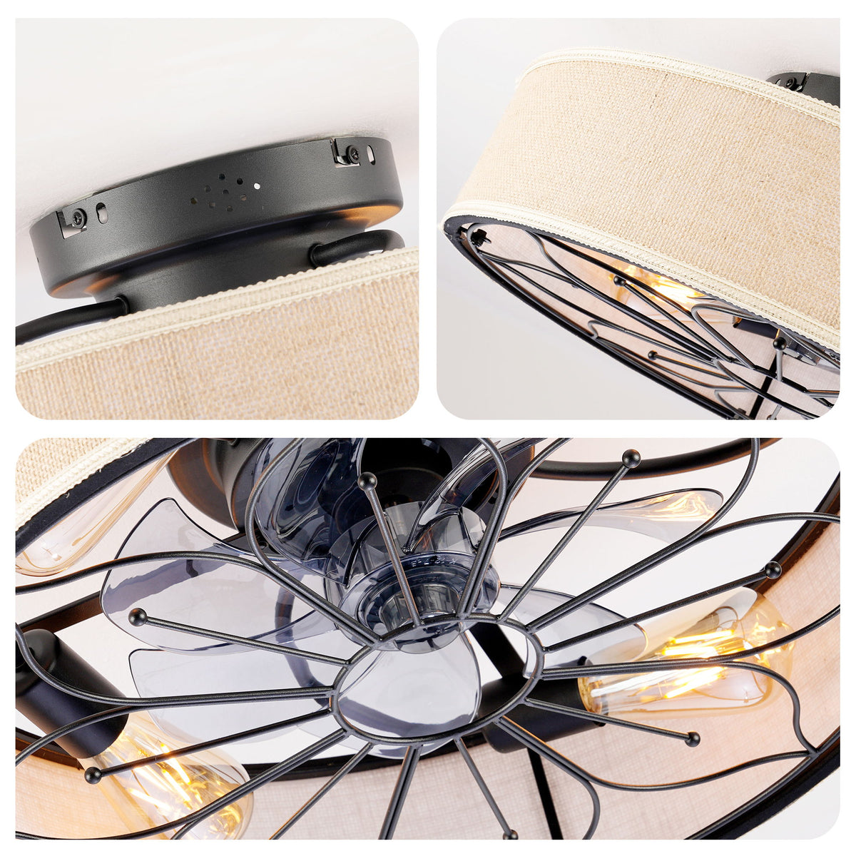 Lotus Bladeless Ceiling Fan With Remote Control For Living Room - Matte Black