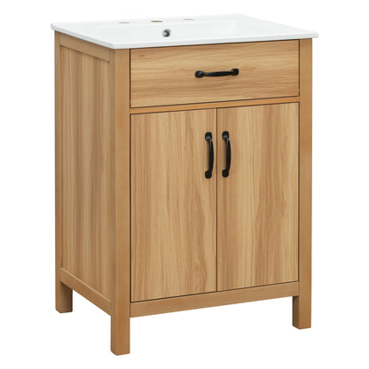 Bathroom Vanity With Flip Drawer, 2 Soft Close Doors, Adjustable Shelf And Ceramic Sink