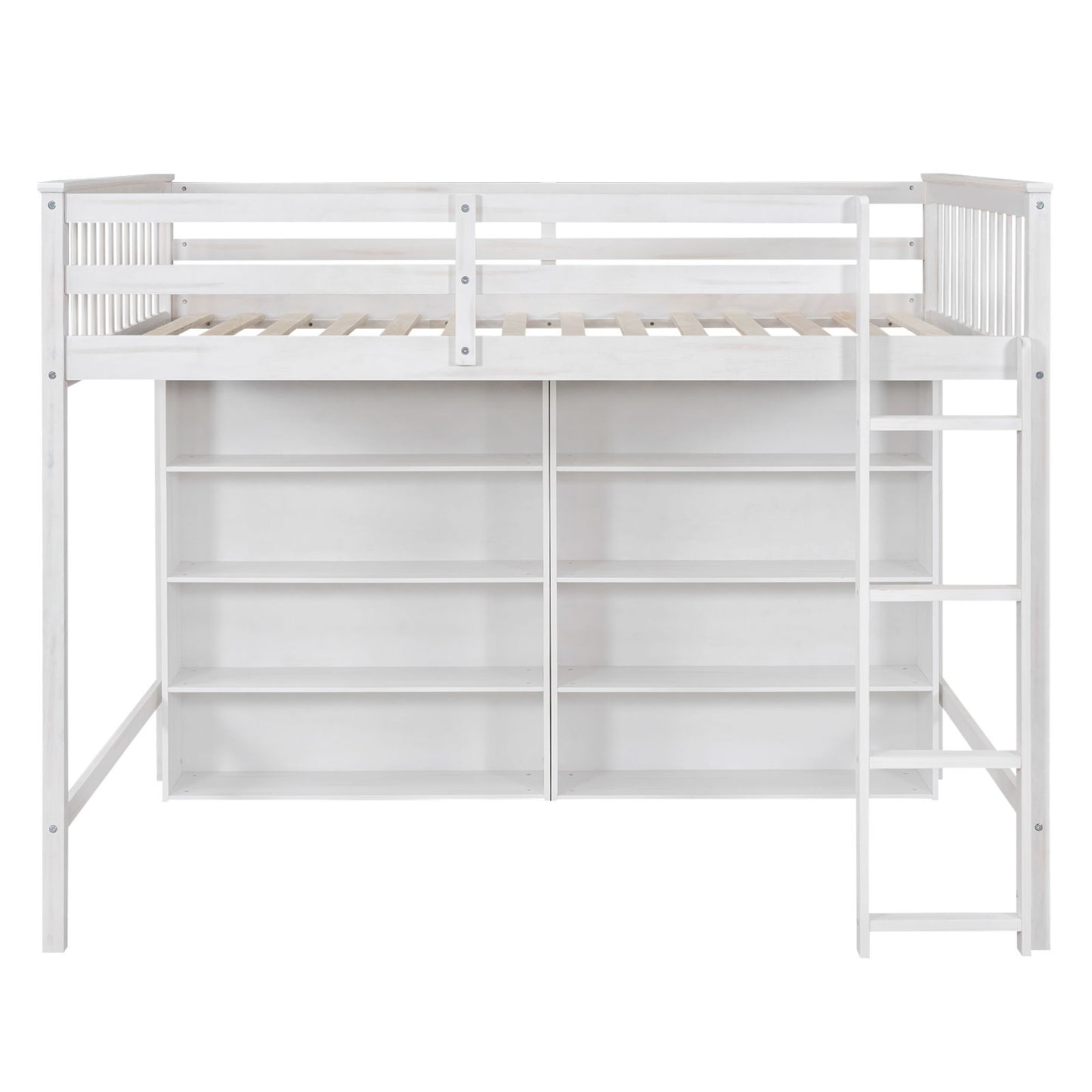 Loft Bed With 8 Open Storage Shelves And Built In Ladder