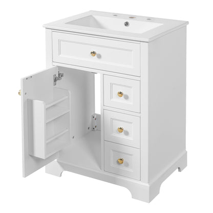 Modern Bathroom Vanity With Sink, 3 Drawers & Cabinet With 2 Tier Door Storage