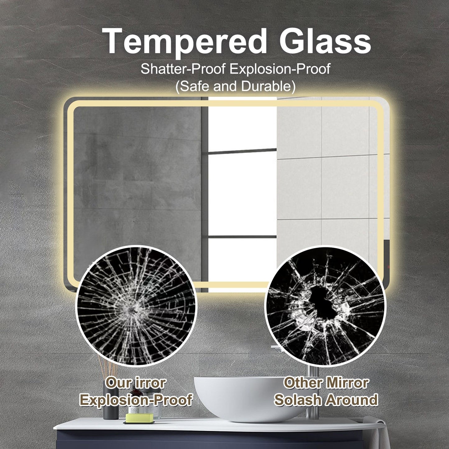 LED Bathroom Mirror Vanity Mirrors With Front Lights Wall Mounted Anti-Fog Frameless Make Up Mirror With Light Copper Free Silver Mirror Horizontal Or Vertical - Silver