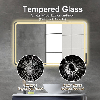 LED Bathroom Mirror Vanity Mirrors With Front Lights Wall Mounted Anti-Fog Frameless Make Up Mirror With Light Copper Free Silver Mirror Horizontal Or Vertical - Silver