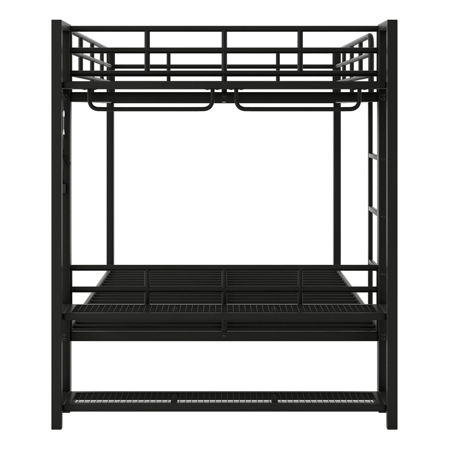 Bunk Bed With Storage Shelves, Clothes Hooks, LED Light
