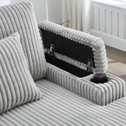 Modern Chaise Sofa With Adjustable Backrest, Cup Holders, Phone Holder & Storage Compartments For Living Room