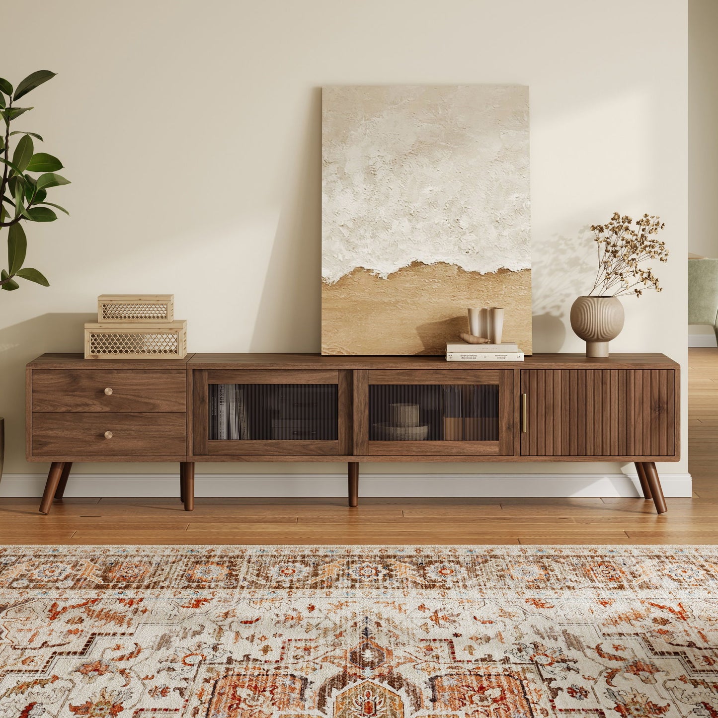 76" TV Stand, Entertainment Center With Storage Cabinets, TV Media Console Table For Living Room - Natural