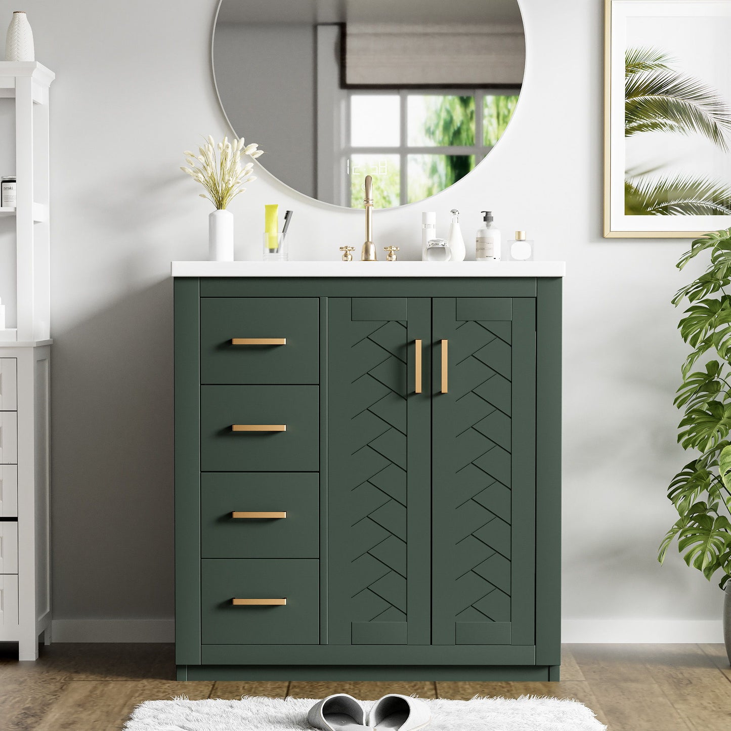 Ceramic Sink Combo, Freestanding Vanity Set With 3 Drawers & Soft Closing Doors
