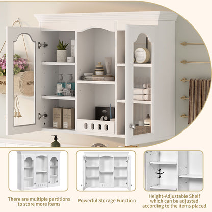 Wall-Mounted Medicine Cabinet With 2 Glass Doors, Adjustable Shelves - White