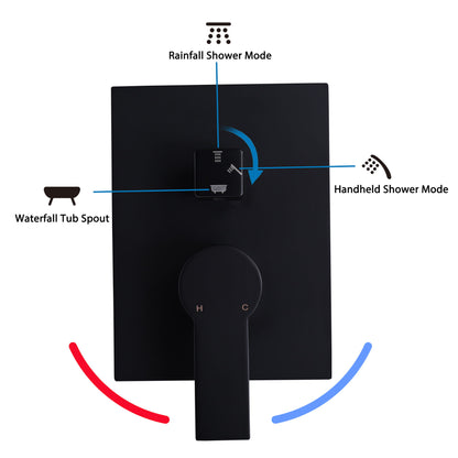 Tub Shower Faucet Set With 12" Rain Shower Head And Handheld Spray Combo