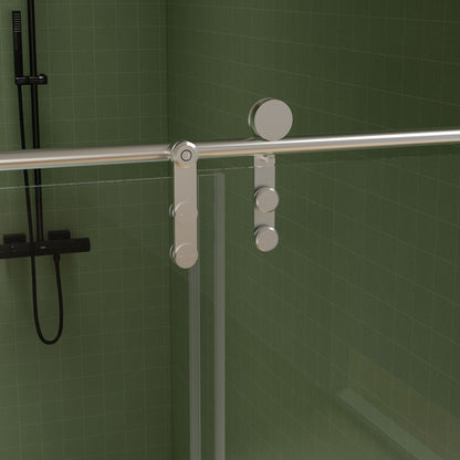 Frameless Shower Door, Sliding Shower Door, Premium 5 / 16" (8 Mm) Thick Tempered Glass Shower Enclosure With Towel Bar, Double Side Easy Clean Coat, Finished With Buffer