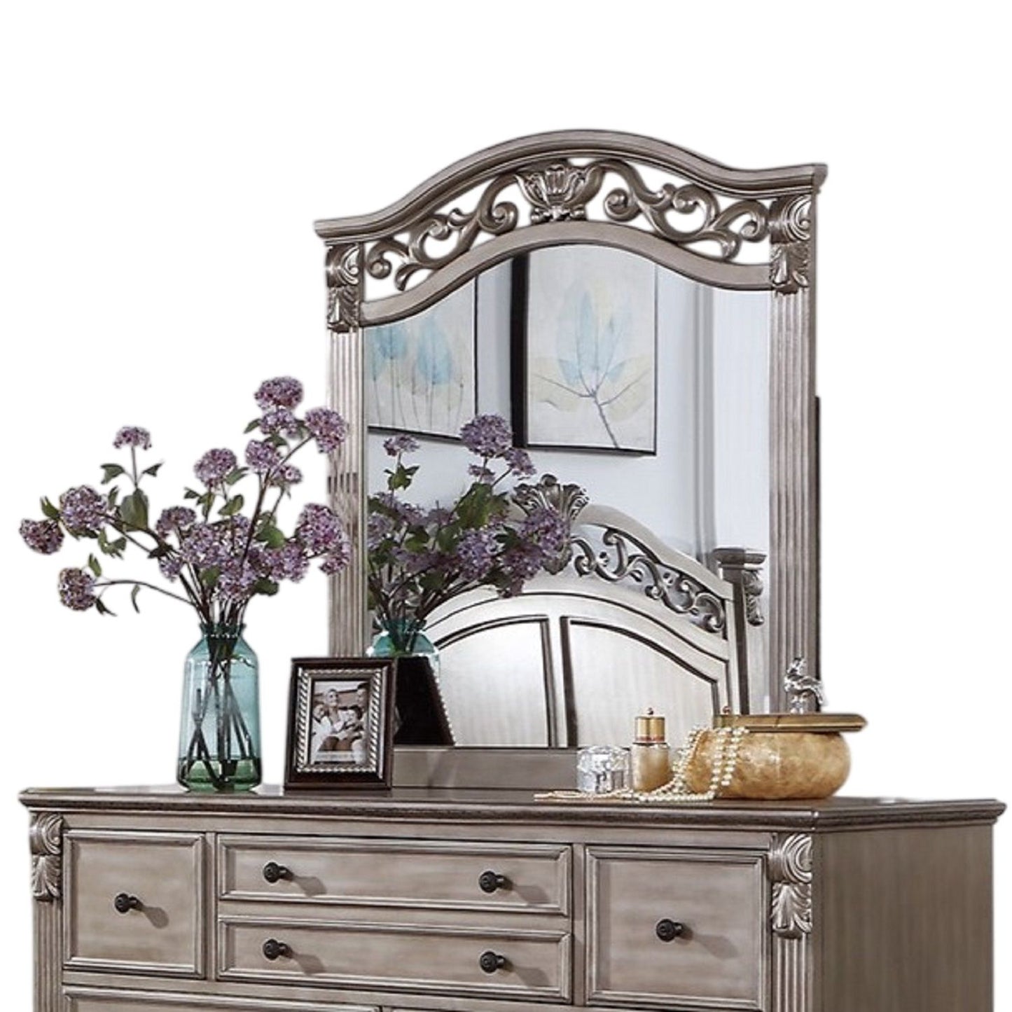 Dresser And Mirror - Antique Silver