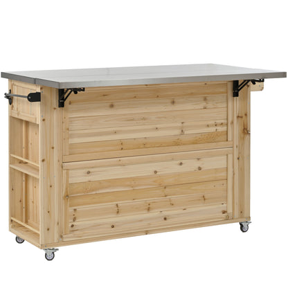 Outdoor Kitchen Island With Stainless Steel Top, Ample Storage Space, Towel And Spice Racks And A Bottle Opener