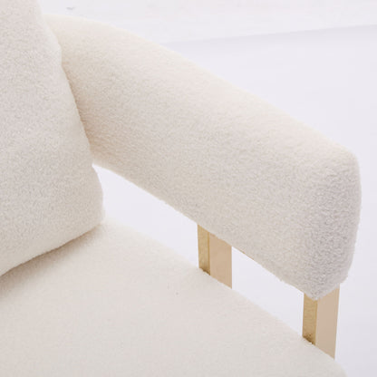 Modern Decorative Chair Teddy Fleece Upholstered And Metal Foot