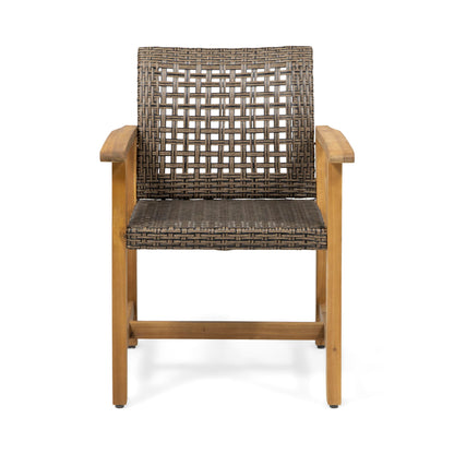 7 Piece Patio Dining Set, Slatted Table & 6 Chairs For Patio Garden - Mocha / Teak