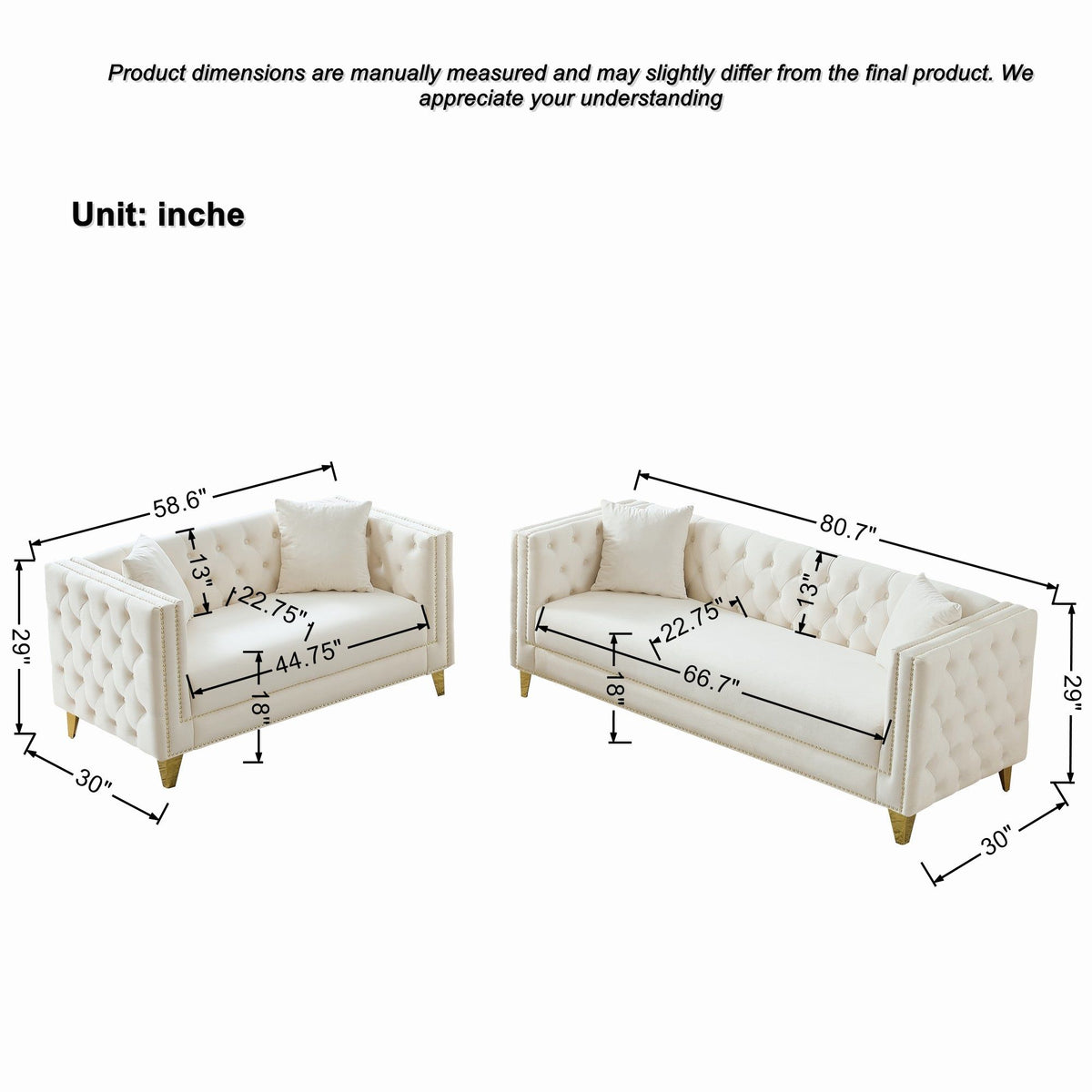 Deep Seat Sofa With Button Nailhead, Square Arm Couches