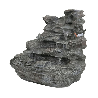 Concrete Rock Waterfall Fountain With LED Lights, Outdoor Garden Decor