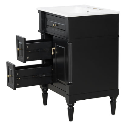 Freestanding Bathroom Vanity With Sink, Adjustable Shelf & Flip Drawer